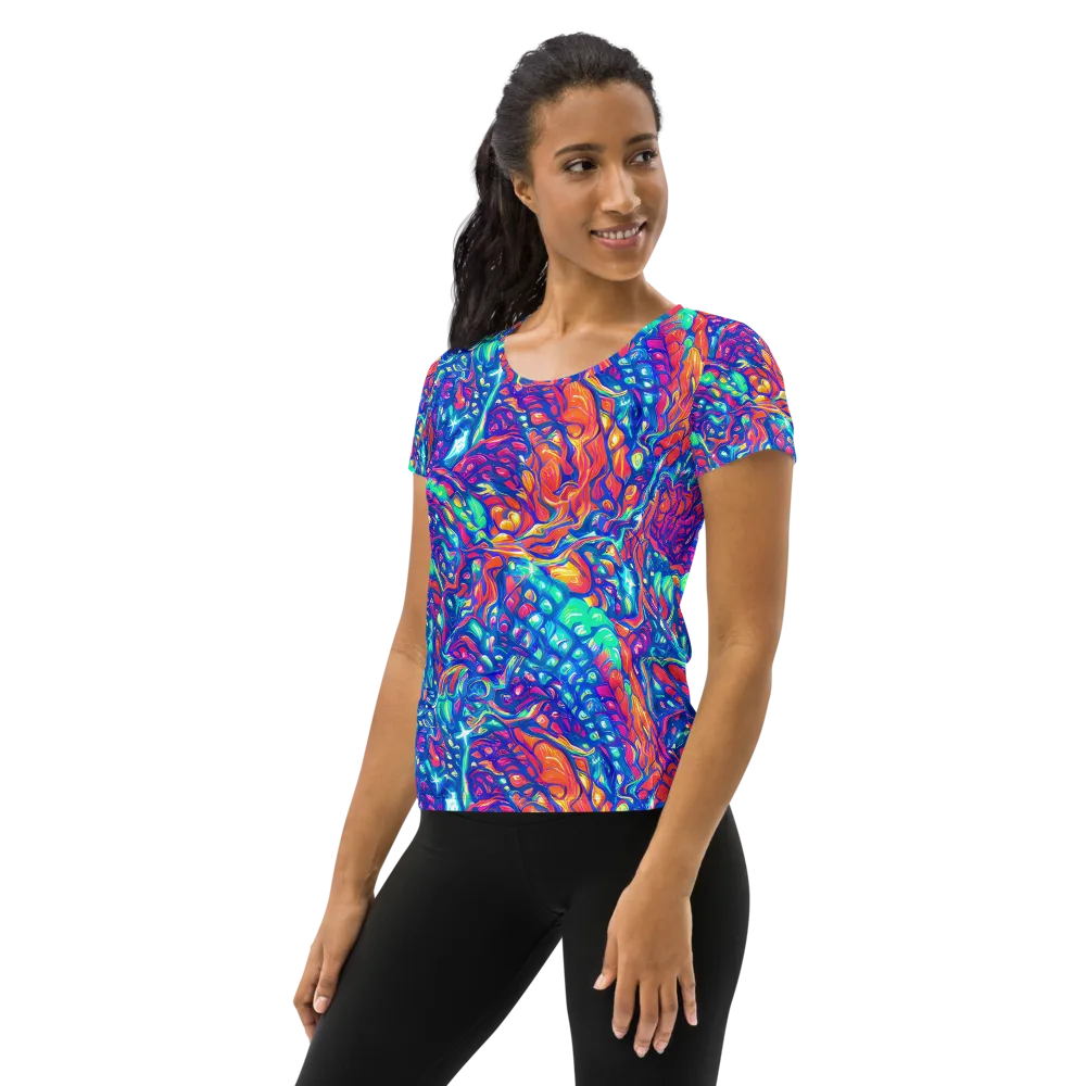 Fluorescent Riptide on Women's Athletic T-Shirt — Left