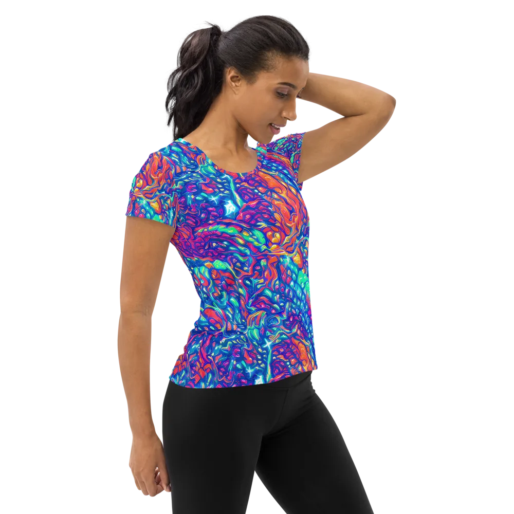 Fluorescent Riptide on Women's Athletic T-Shirt — Right