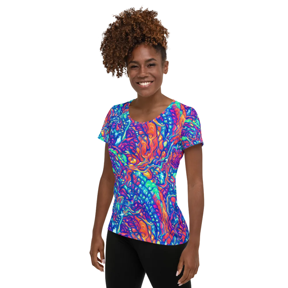 Fluorescent Riptide on Women's Athletic T-Shirt — Left