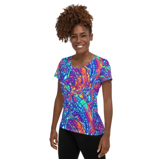 Fluorescent Riptide on a Women's Athletic T-Shirt