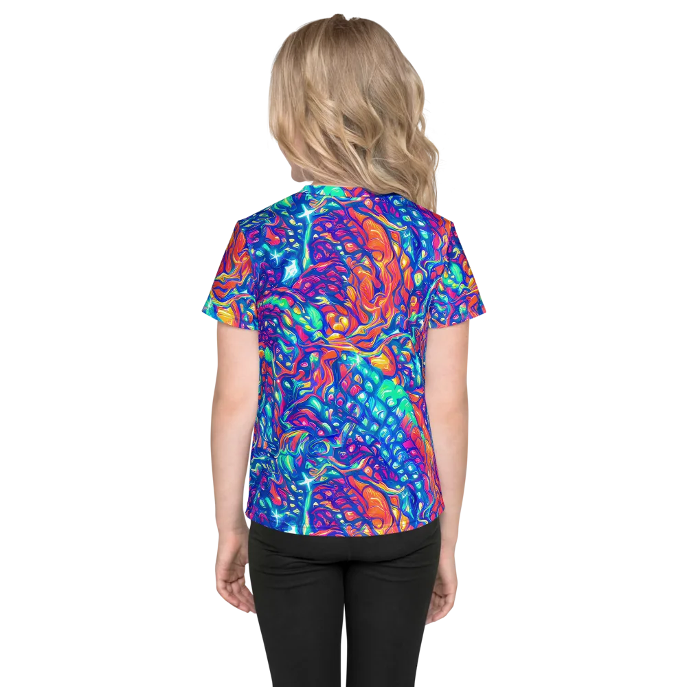 Fluorescent Riptide on Kids Crew Neck T-Shirt — Back