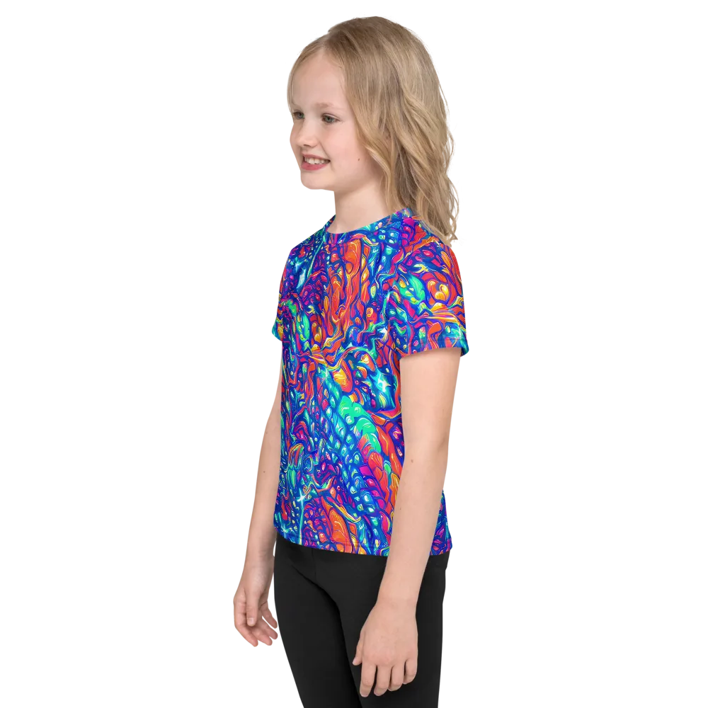 Fluorescent Riptide on Kids Crew Neck T-Shirt — Left