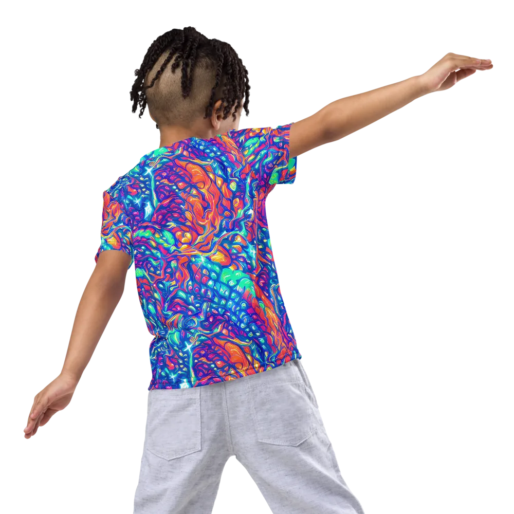 Fluorescent Riptide on Kids Crew Neck T-Shirt — Back