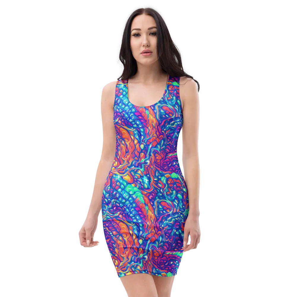 Fluorescent Riptide on Bodycon Dress — Front