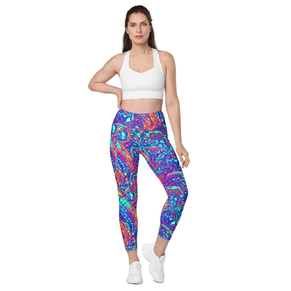 Fluorescent Riptide on Leggings with Pockets — Front