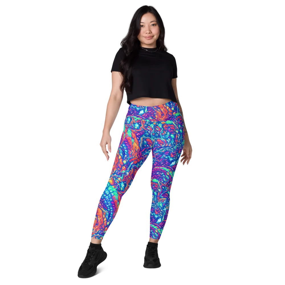 Fluorescent Riptide on Leggings with Pockets — Front