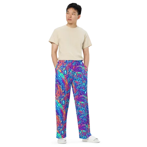 Fluorescent Riptide on a Wide-Leg Pants