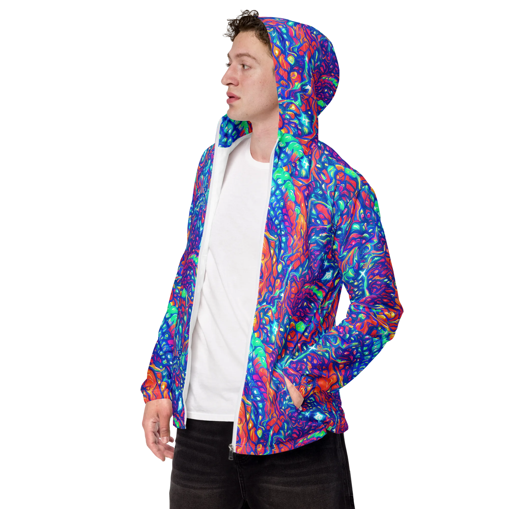 Fluorescent Riptide on Men's Windbreaker — Left Front