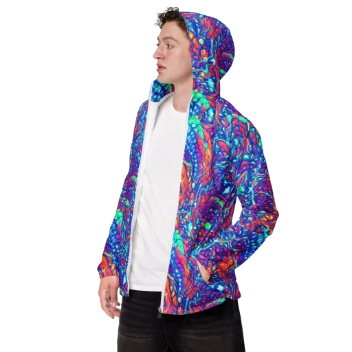 Fluorescent Riptide on a Men's Windbreaker