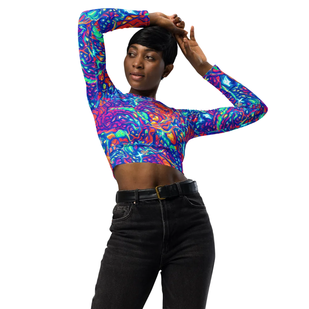 Fluorescent Riptide on Long Sleeve Crop Top — Front