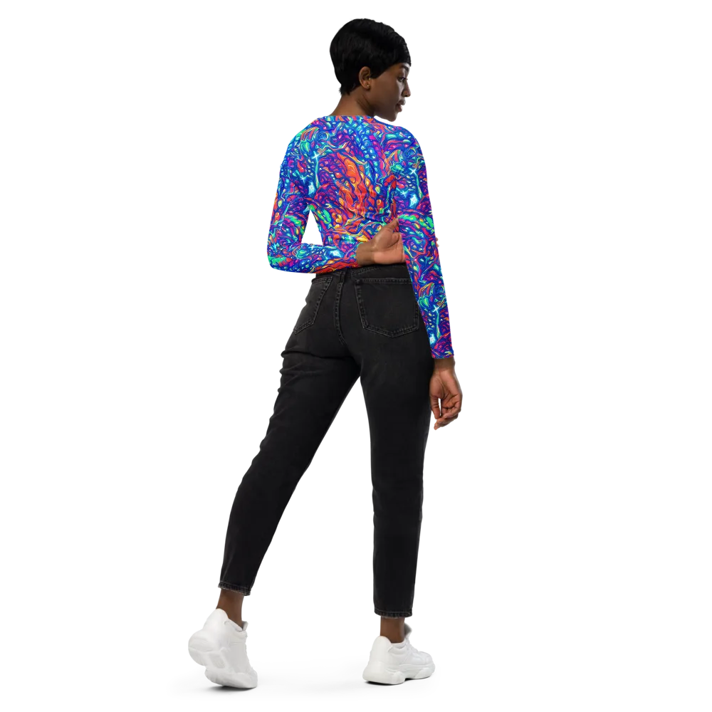 Fluorescent Riptide on Long Sleeve Crop Top — Right Back