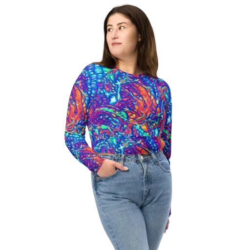 Fluorescent Riptide on a Long Sleeve Crop Top