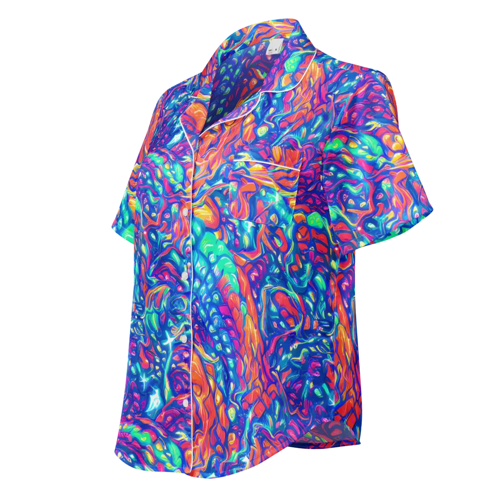 Fluorescent Riptide on Women's Short Sleeve Pajama Top — Left Front