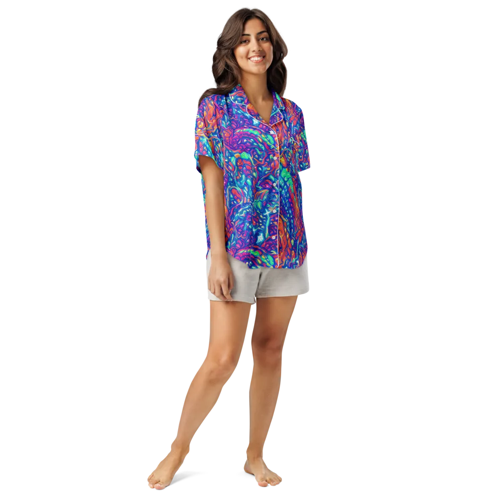 Fluorescent Riptide on Women's Short Sleeve Pajama Top — Front