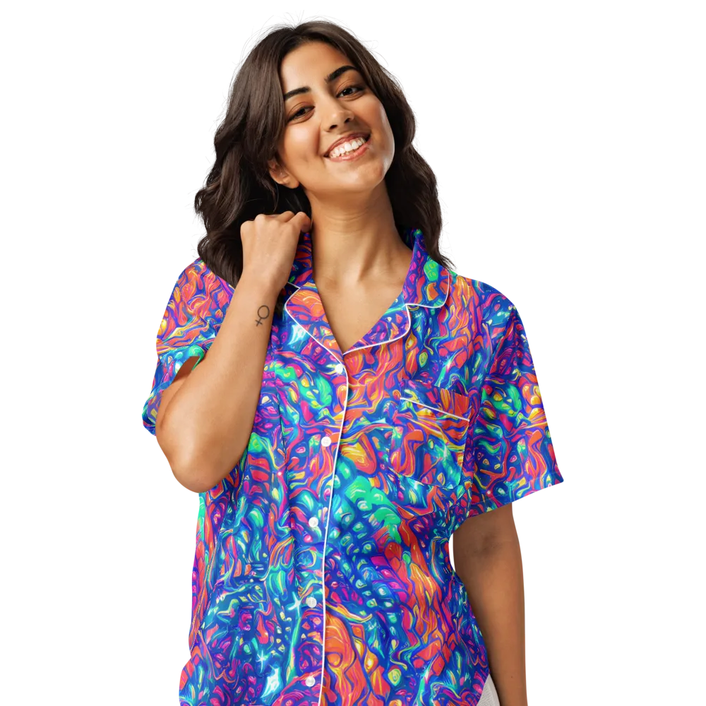 Fluorescent Riptide on Women's Short Sleeve Pajama Top — Front