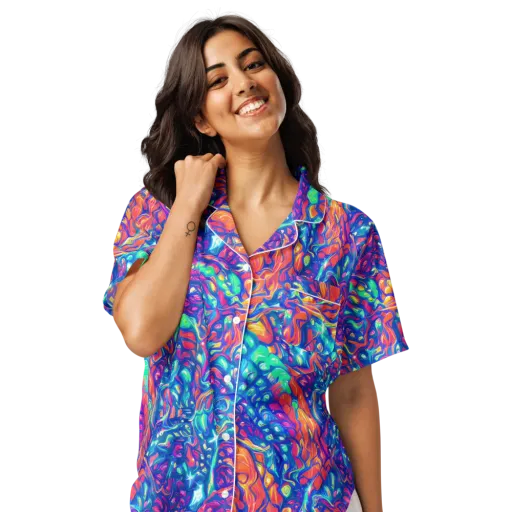 Fluorescent Riptide on a Women's Short Sleeve Pajama Top