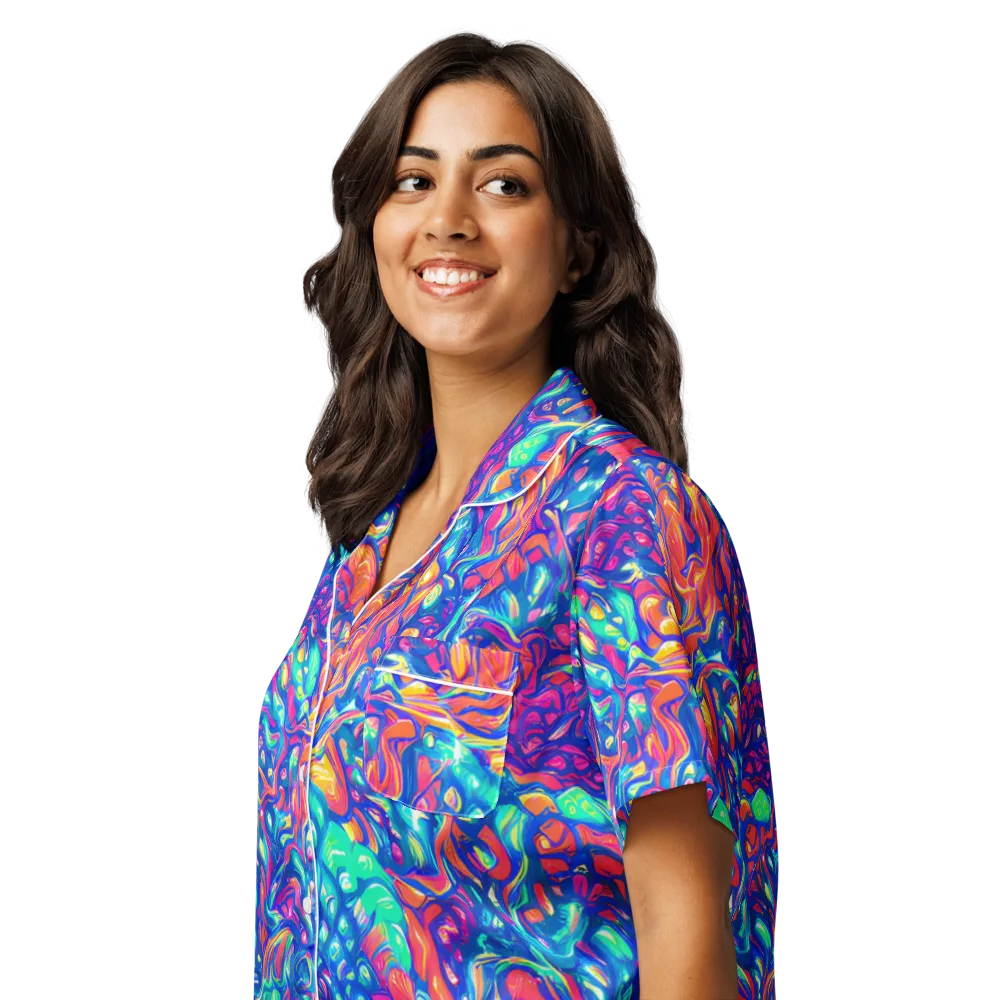 Fluorescent Riptide on Women's Short Sleeve Pajama Top — Left Front