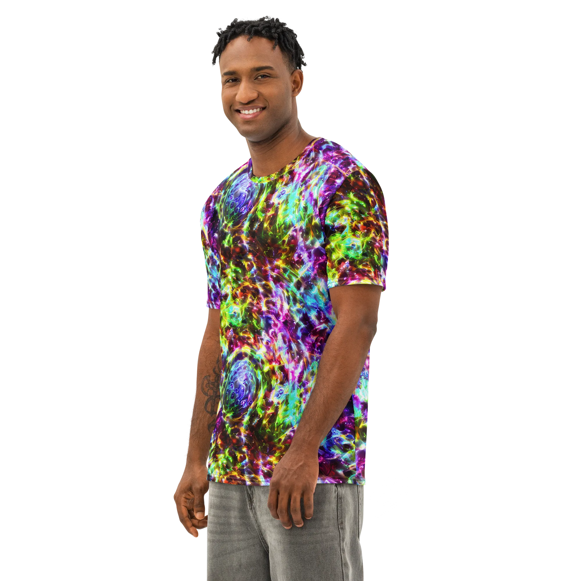 Galaxy Afterglow on Men's Cotton Crew Neck T-Shirt — Left Front