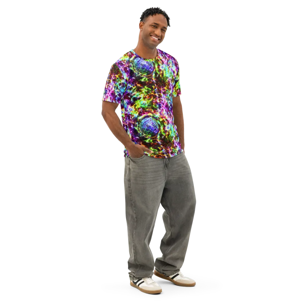 Galaxy Afterglow on Men's Cotton Crew Neck T-Shirt — Right Front
