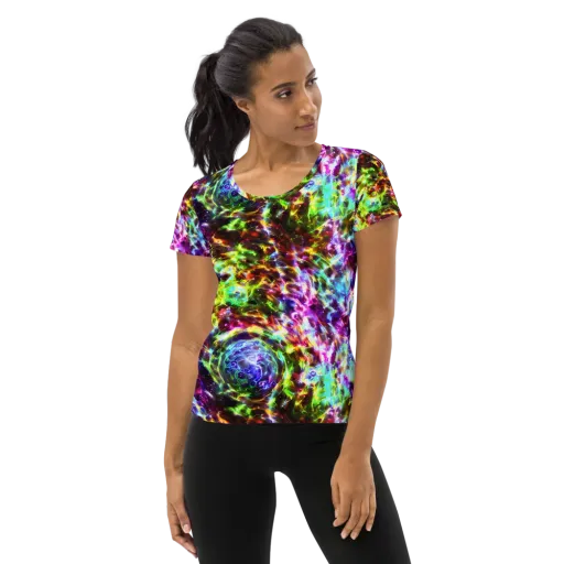 Galaxy Afterglow on a Women's Athletic T-Shirt