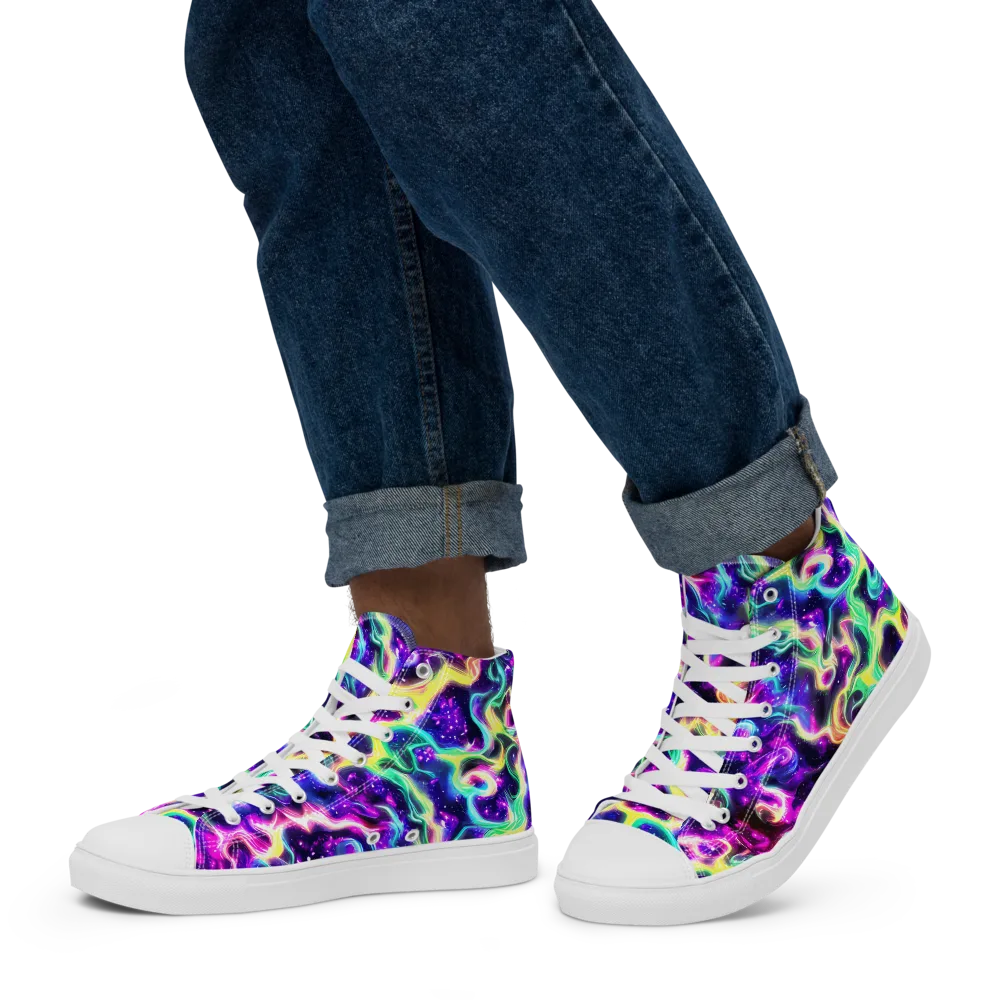 Radiant Warp on Men's High Top Canvas Shoes — Left