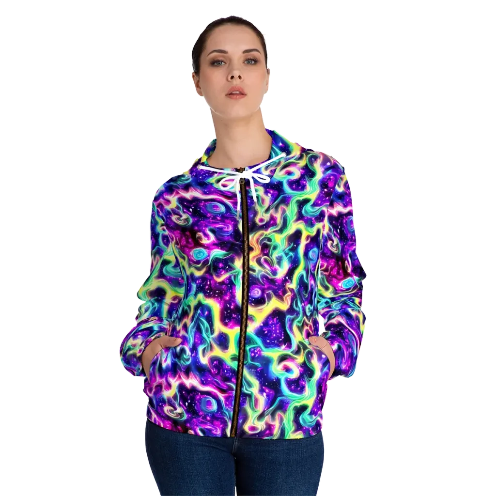 Radiant Warp on Women's Full-Zip Hoodie — Front On Person
