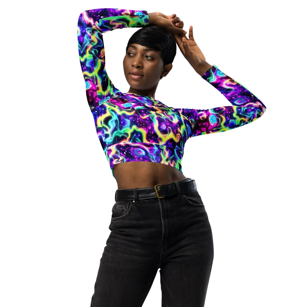 Radiant Warp on Long Sleeve Crop Top — Front