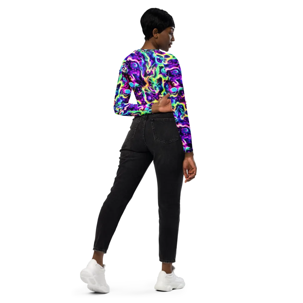 Radiant Warp on Long Sleeve Crop Top — Right Back