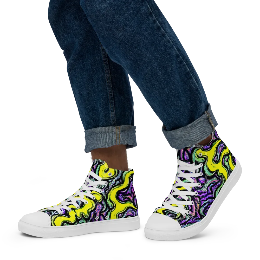 Acid Ripple on Men's High Top Canvas Shoes — Left