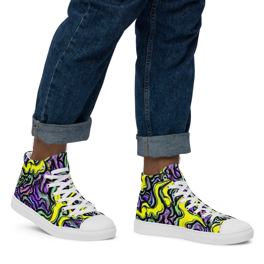 Acid Ripple on Men's High Top Canvas Shoes — Right