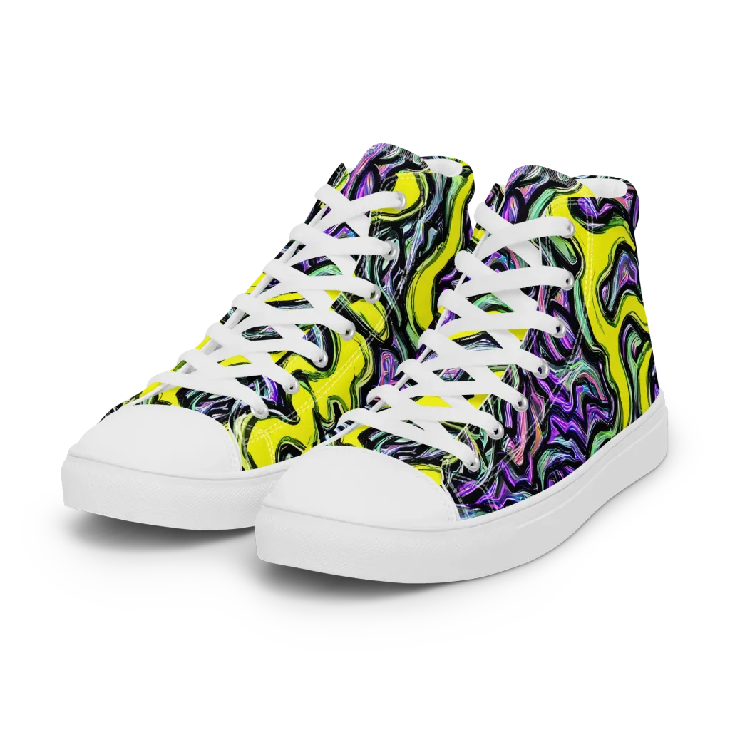 Acid Ripple on Women's High Top Canvas Shoes — Left Front