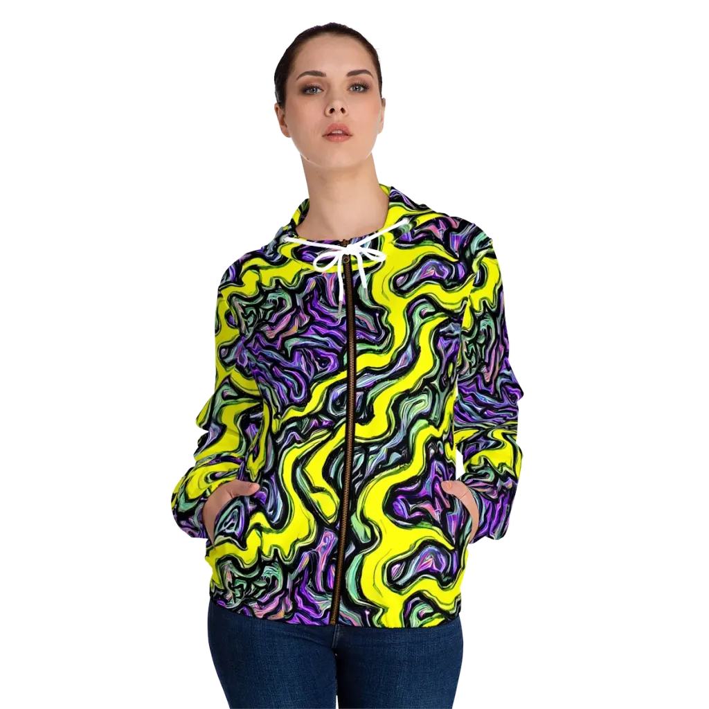 Acid Ripple on Women's Full-Zip Hoodie — Front On Person
