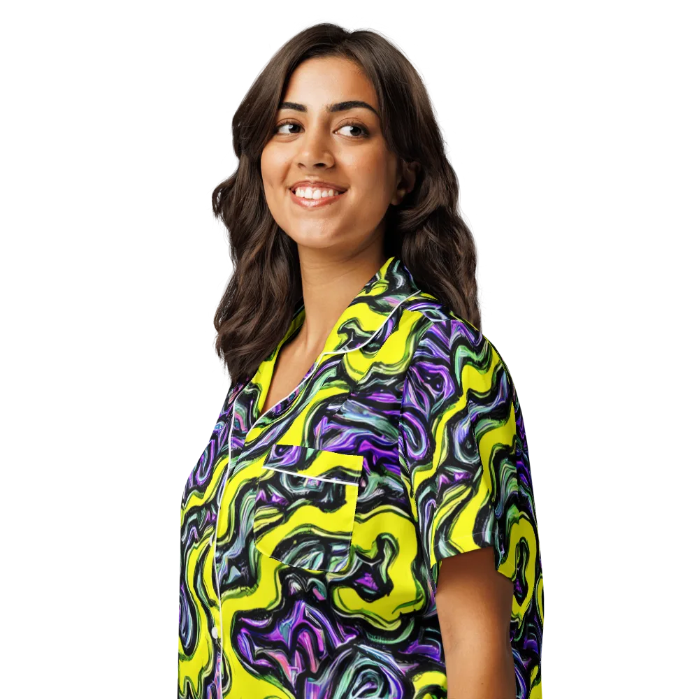 Acid Ripple on Women's Short Sleeve Pajama Top — Left Front
