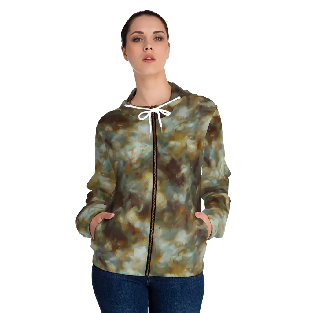 Gilded Reverie on Women's Full-Zip Hoodie — Front On Person