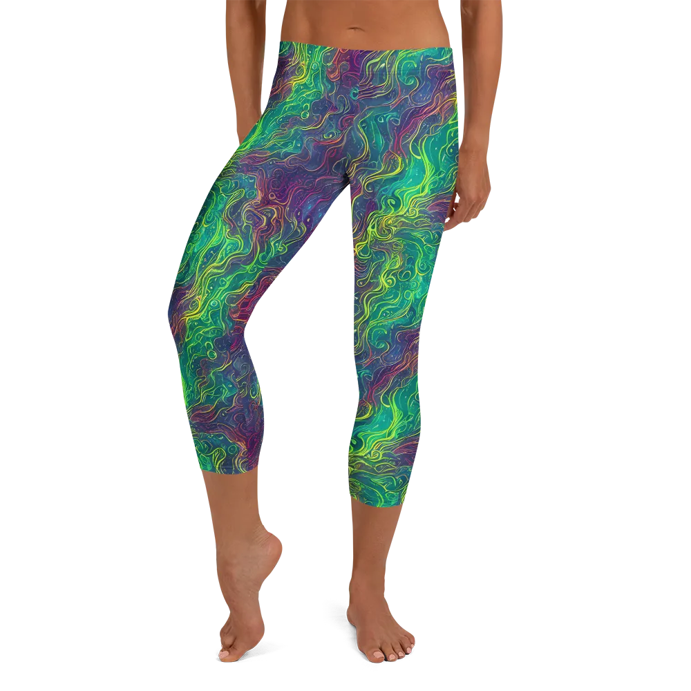 Neon Eddies on Capri Leggings — Front
