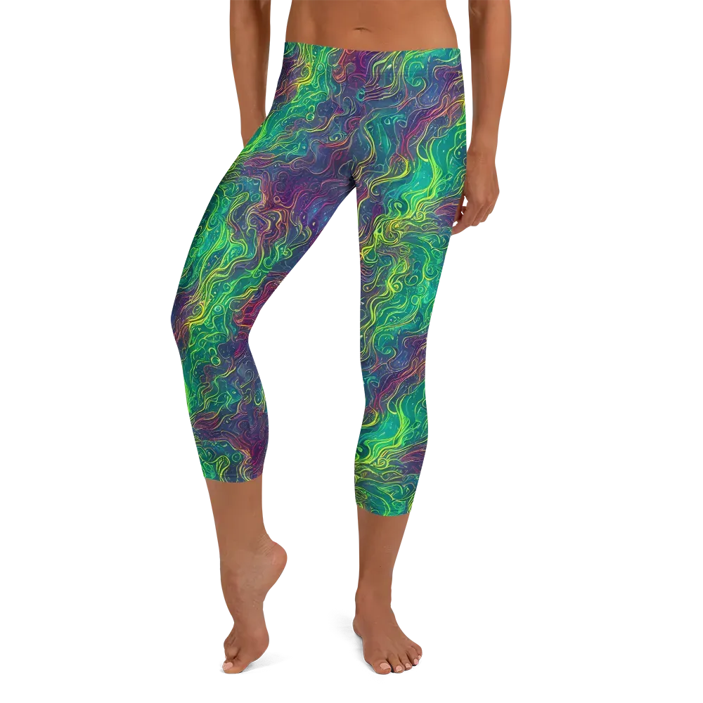 Neon Eddies on Capri Leggings — Front