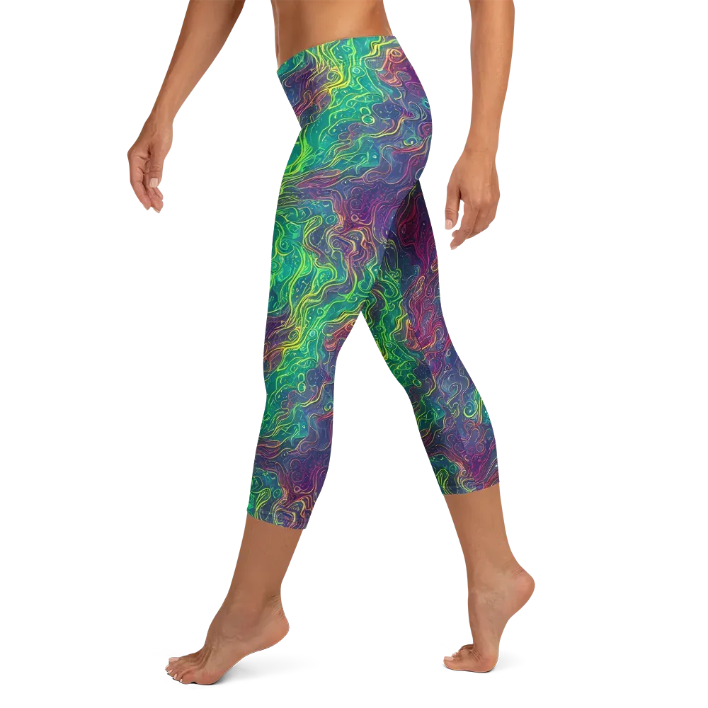 Neon Eddies on Capri Leggings — Left