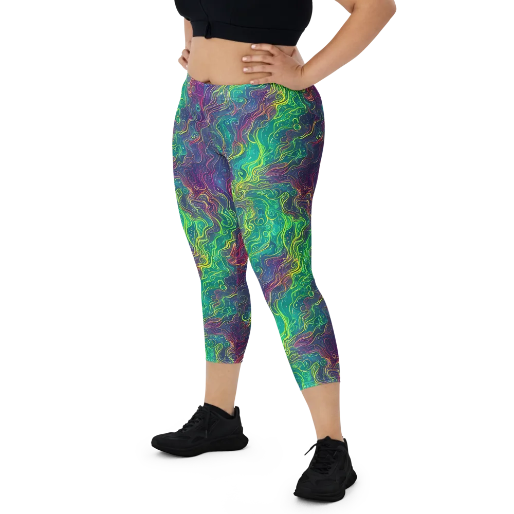 Neon Eddies on Capri Leggings — Front