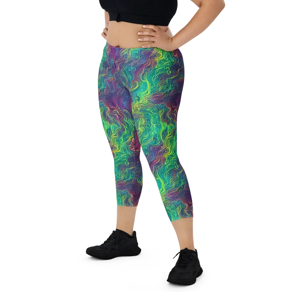 Neon Eddies on Capri Leggings — Front