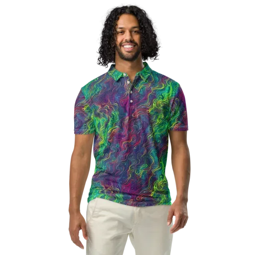 Neon Eddies on a Men's Slim Fit Polo Shirt