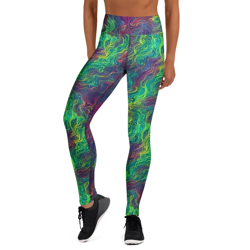 Neon Eddies on Yoga Leggings — Front
