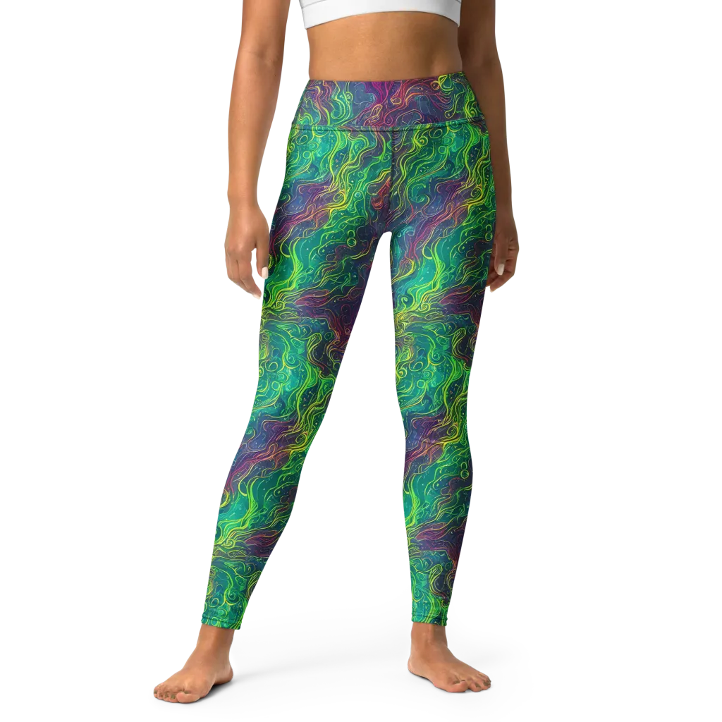 Neon Eddies on Yoga Leggings — Front