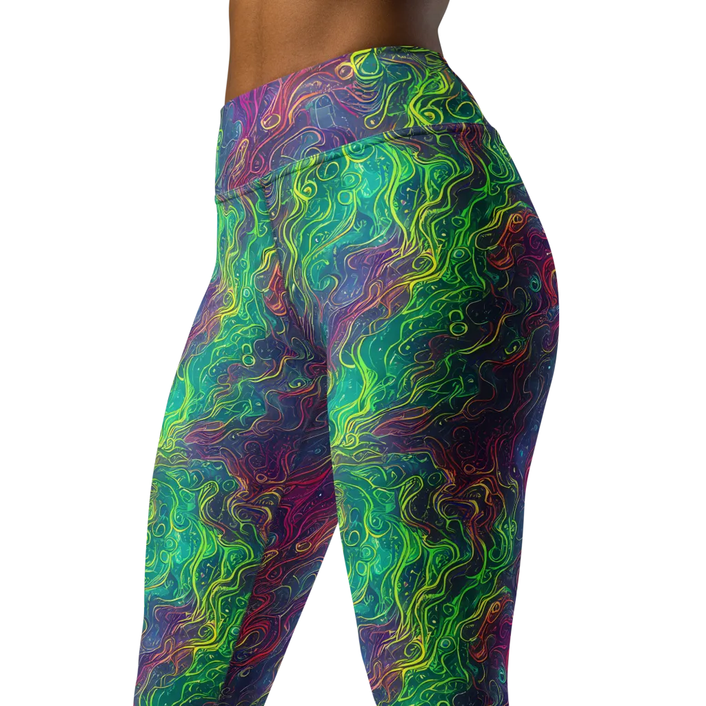 Neon Eddies on Yoga Leggings — Left Front
