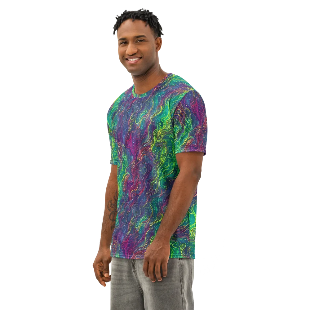 Neon Eddies on Men's Cotton Crew Neck T-Shirt — Left Front