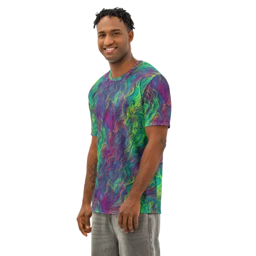 Neon Eddies on a Men's Cotton Crew Neck T-Shirt