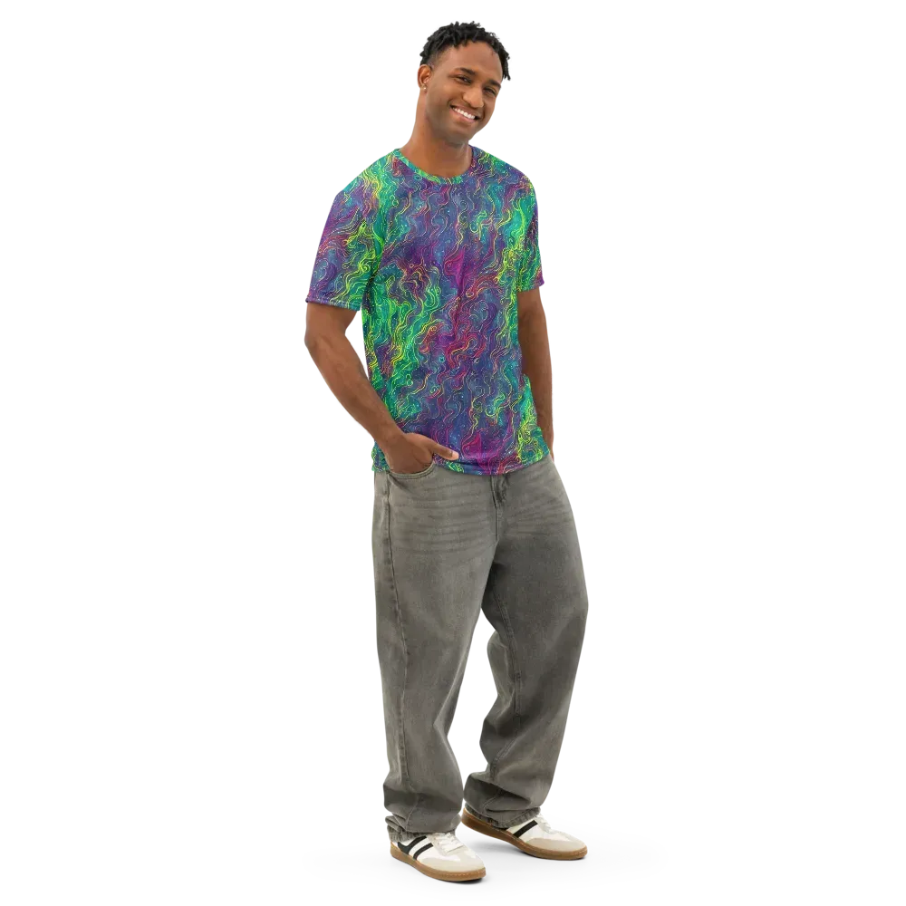 Neon Eddies on Men's Cotton Crew Neck T-Shirt — Right Front