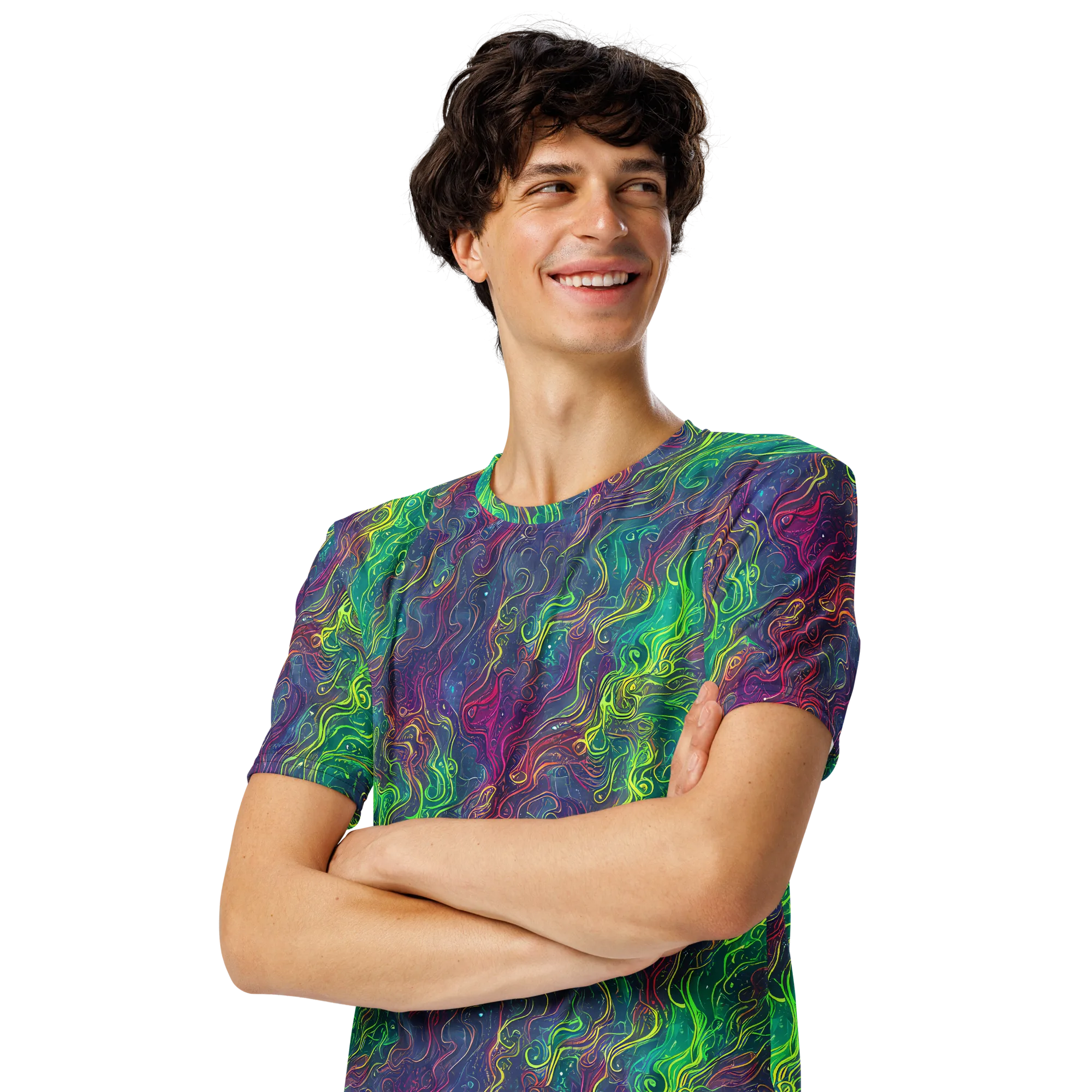 Neon Eddies on Men's Crew Neck T-Shirt — Left Front