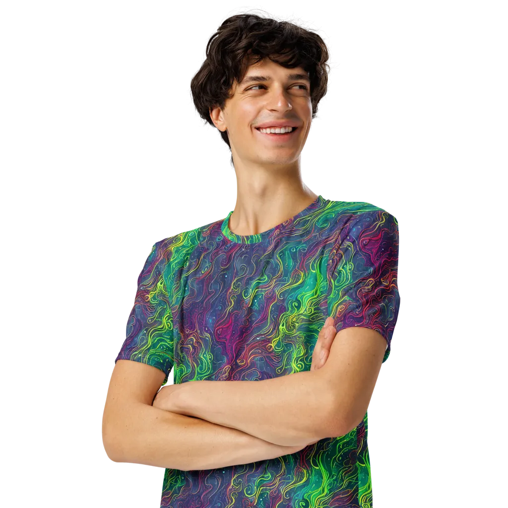 Neon Eddies on Men's Crew Neck T-Shirt — Left Front