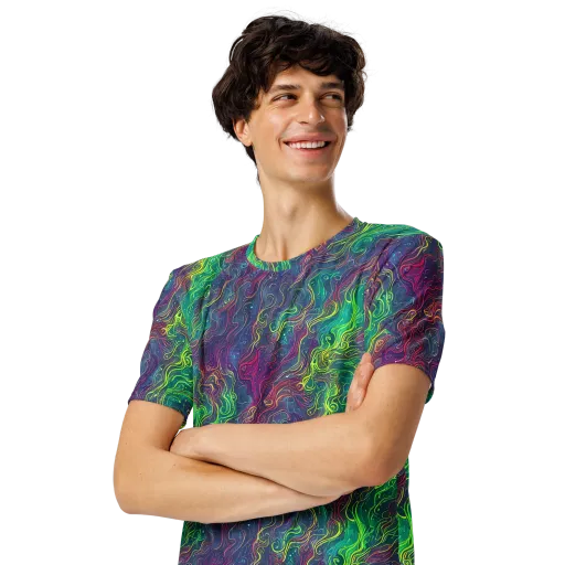 Neon Eddies on a Men's Crew Neck T-Shirt