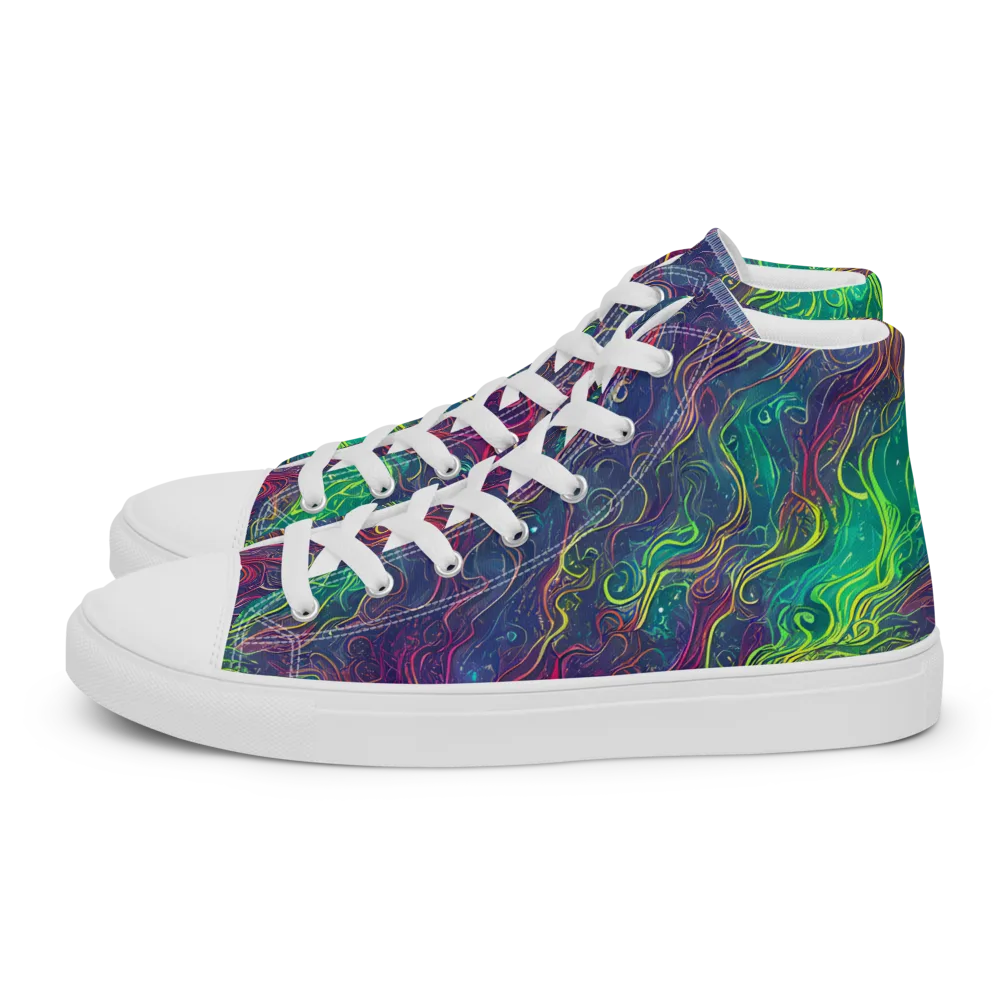 Neon Eddies on Men's High Top Canvas Shoes — Left